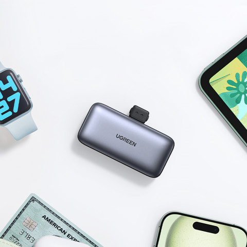 
5000mAh nešiojamas akumuliatorius su integruota USB-C (vyriškas / moteriškas) jungtimi – pilkas
