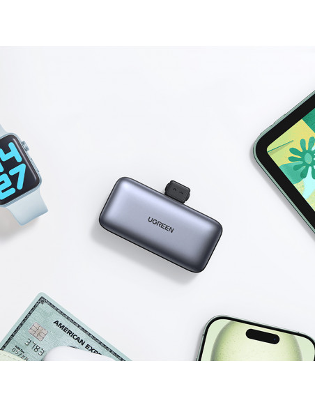 
5000mAh nešiojamas akumuliatorius su integruota USB-C (vyriškas / moteriškas) jungtimi – pilkas
