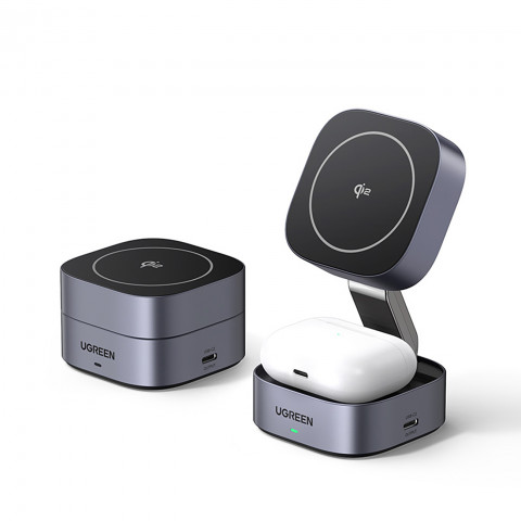 
3in1 „MagSafe Qi2 USB-C“ belaidis įkroviklis telefonui ir ausinėms – juodas
