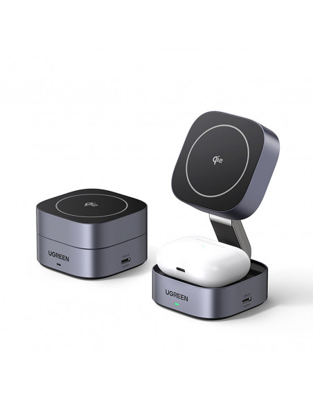 
3in1 „MagSafe Qi2 USB-C“ belaidis įkroviklis telefonui ir ausinėms – juodas
