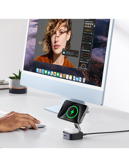 
3in1 „MagSafe Qi2 USB-C“ belaidis įkroviklis telefonui ir ausinėms – juodas
