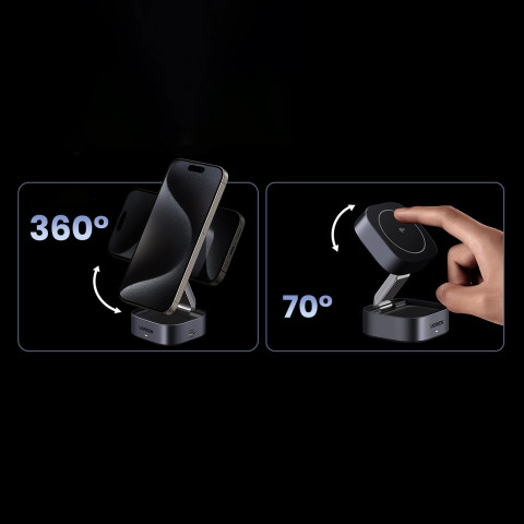 
3in1 „MagSafe Qi2 USB-C“ belaidis įkroviklis telefonui ir ausinėms – juodas
