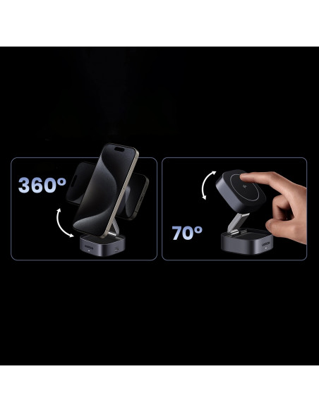 
3in1 „MagSafe Qi2 USB-C“ belaidis įkroviklis telefonui ir ausinėms – juodas
