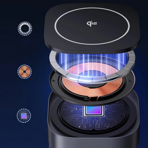 
3in1 „MagSafe Qi2 USB-C“ belaidis įkroviklis telefonui ir ausinėms – juodas
