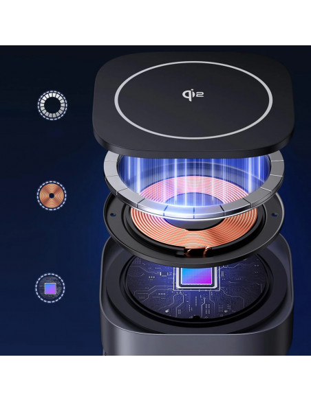 
3in1 „MagSafe Qi2 USB-C“ belaidis įkroviklis telefonui ir ausinėms – juodas
