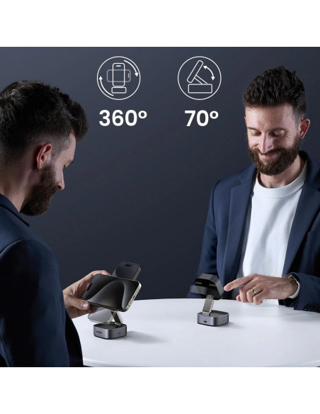 
3in1 „MagSafe Qi2 USB-C“ belaidis įkroviklis telefonui ir ausinėms – juodas
