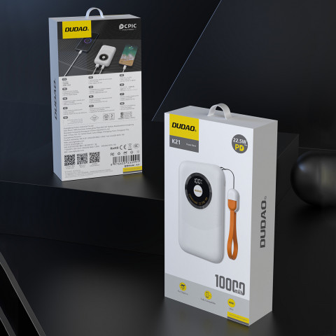 
Įkroviklis K21 Mini 10000mAh 22.5W USB-A / USB-C - smėlio spalvos
