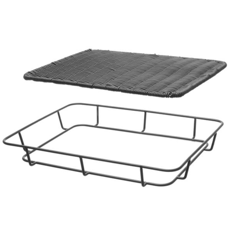 Krepšinis duonos padėklas su nerūdijančio plieno rėmu juodas 400x300x50 mm - Hendi 426555