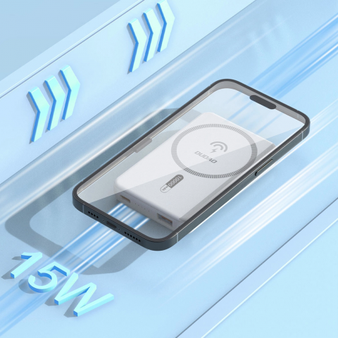 
K14S+ 10000mAh išorinė baterija su 20W stovu USB-A / USB-C / MagSafe - balta
