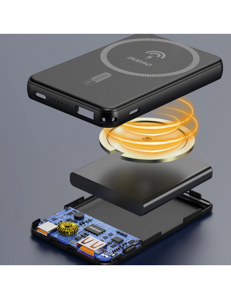 
K14S+ 10000mAh išorinė baterija su 20W stovu USB-A / USB-C / MagSafe - juoda
