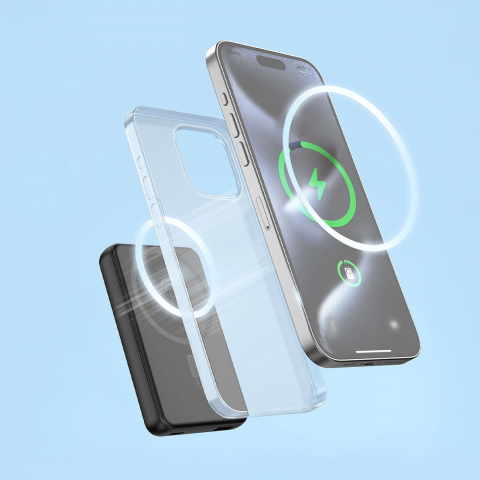 
K14S+ 10000mAh išorinė baterija su 20W stovu USB-A / USB-C / MagSafe - juoda
