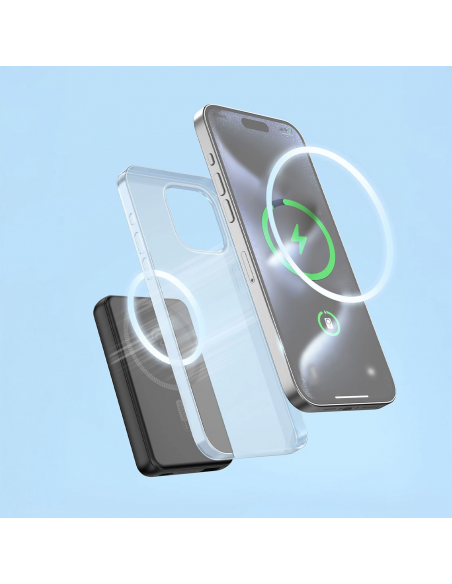 
K14S+ 10000mAh išorinė baterija su 20W stovu USB-A / USB-C / MagSafe - juoda
