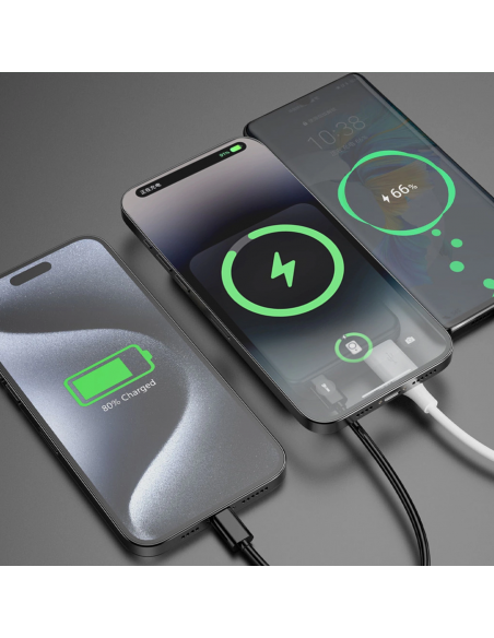 
K14S+ 10000mAh išorinė baterija su 20W stovu USB-A / USB-C / MagSafe - juoda
