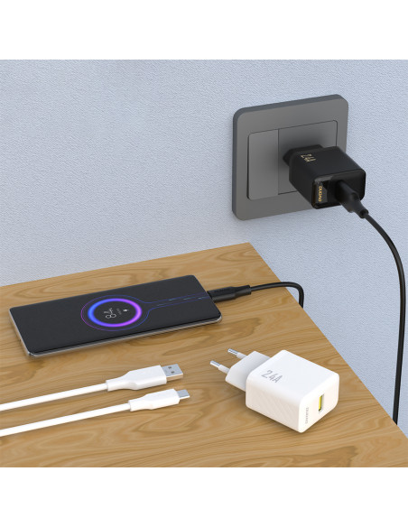 
2,4 A USB-A sieninis įkroviklis – baltas
