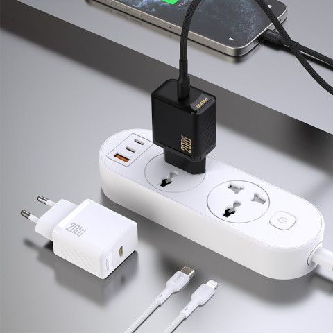 
PD20W GaN USB-C sieninis įkroviklis – baltas
