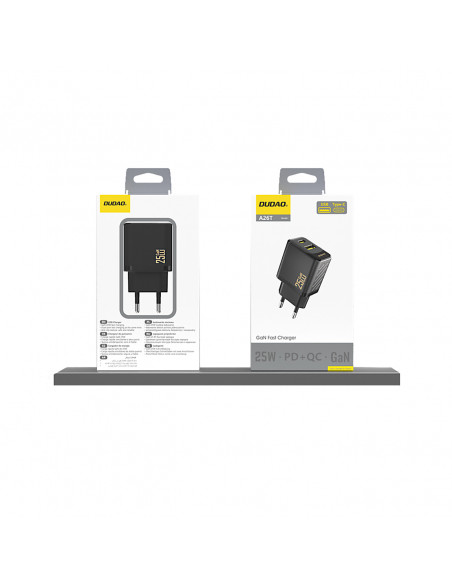 
25 W greitas sieninis įkroviklis USB-A USB-C – juodas
