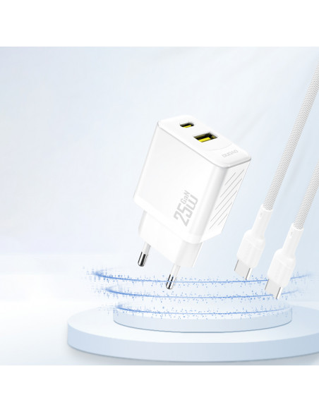 
25 W greitas sieninis įkroviklis USB-A USB-C – baltas
