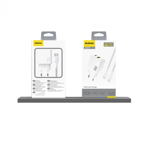 
25 W greitas sieninis įkroviklis USB-A USB-C – baltas
