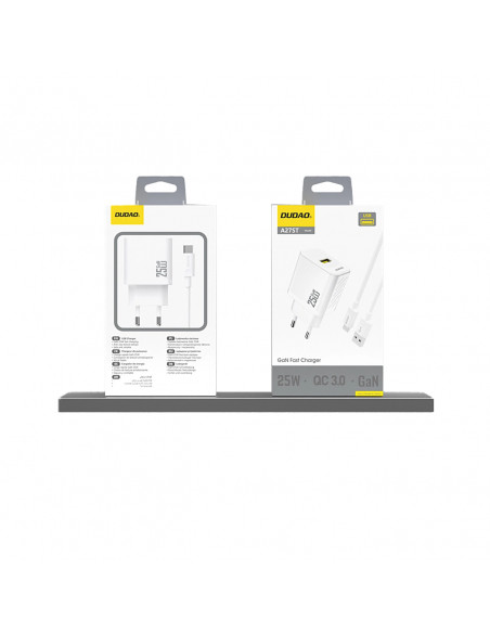 
GaN 25W USB-A sieninis įkroviklis – baltas
