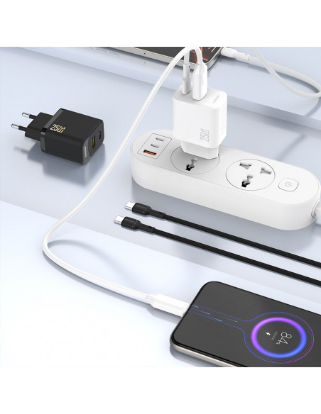 
25 W GaN USB-C sieninis įkroviklis – juodas
