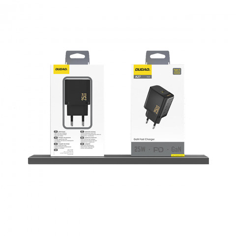 
25 W GaN USB-C sieninis įkroviklis – juodas
