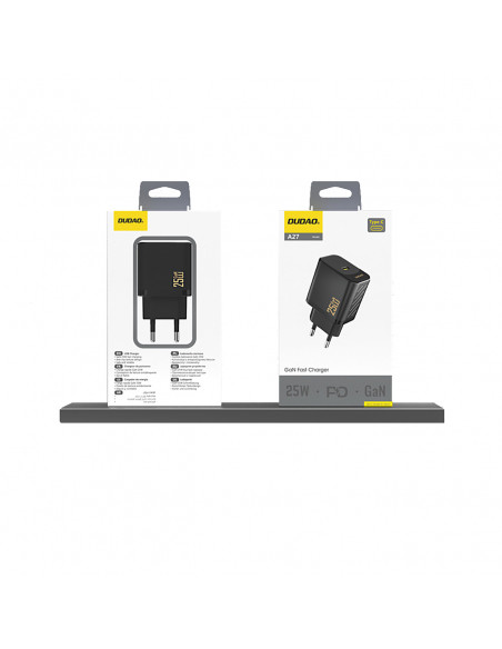 
25 W GaN USB-C sieninis įkroviklis – juodas
