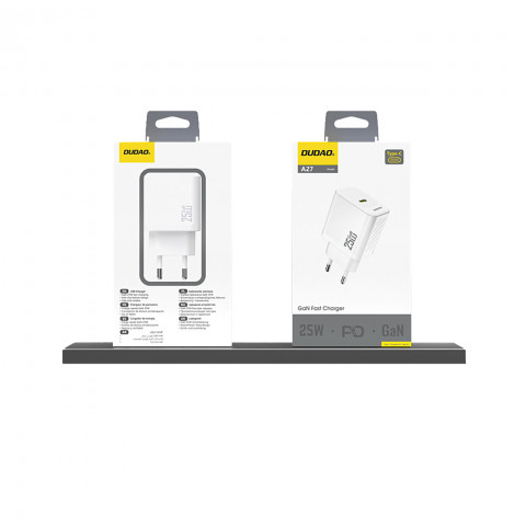 
25 W GaN USB-C sieninis įkroviklis – baltas
