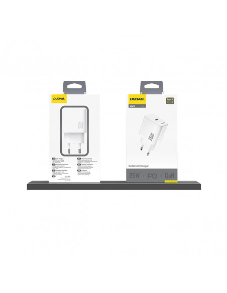 
25 W GaN USB-C sieninis įkroviklis – baltas
