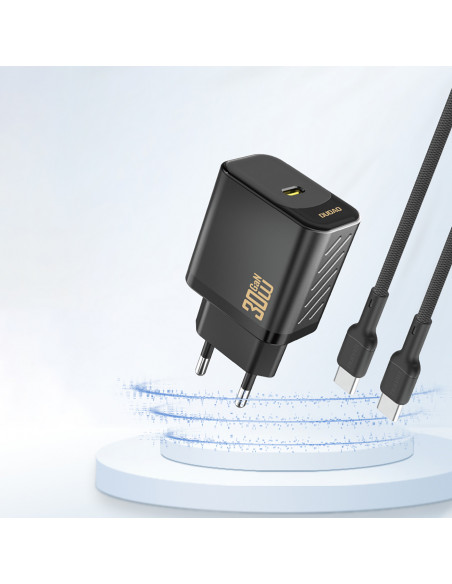 
30 W PD GaN USB-C greitasis sieninis įkroviklis – juodas
