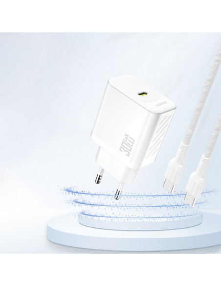 
30 W PD GaN USB-C greitasis sieninis įkroviklis – baltas
