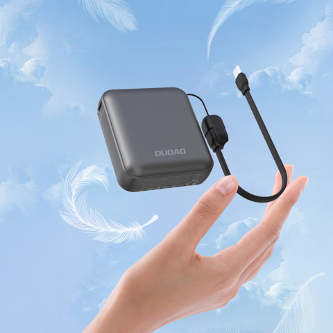 
K22+ 10000mAh išorinė baterija su pakabuku ir 22,5 W USB-C laidu – pilka
