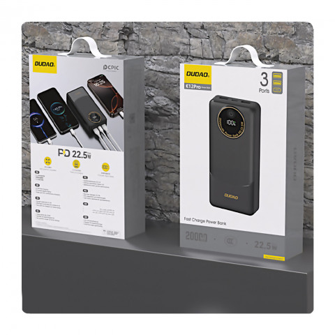 
Nešiojamoji baterija K12Pro 20000mAh 22.5W PD USB-A USB-C - juoda
