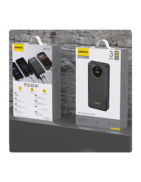 
Nešiojamoji baterija K12Pro 20000mAh 22.5W PD USB-A USB-C - juoda
