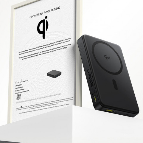 
„Airpow II“ 10000mAh „Qi2 MagSafe“ išorinė baterija, 22,5 W, su USB-C laidu, 20 V, 3 A, 30 cm – juoda
