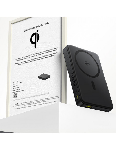 
„Airpow II“ 10000mAh „Qi2 MagSafe“ išorinė baterija, 22,5 W, su USB-C laidu, 20 V, 3 A, 30 cm – juoda
