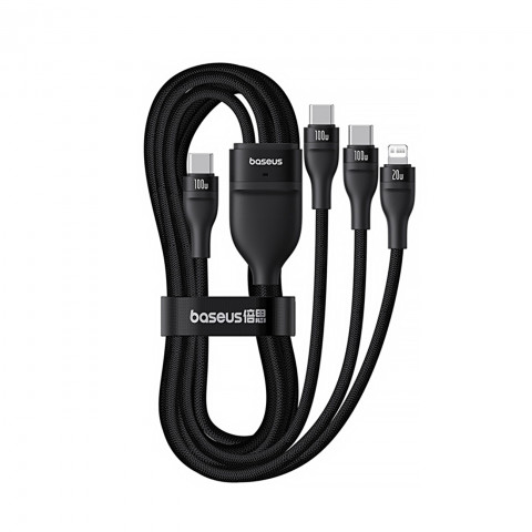 
3in1 „Flash Series 3“ 100 W USB-C laidas – 2 x USB-C iPhone „Lightning“ 1,5 m – juodas

