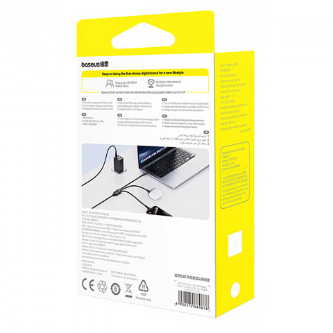 
3in1 „Flash Series 3“ 100 W USB-C laidas – 2 x USB-C iPhone „Lightning“ 1,5 m – juodas
