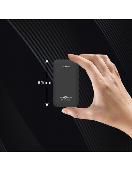 
Itin plonas GaN kelioninis sieninis įkroviklis 65 W USB-A USB-C PD ES/ JAV – juodas
