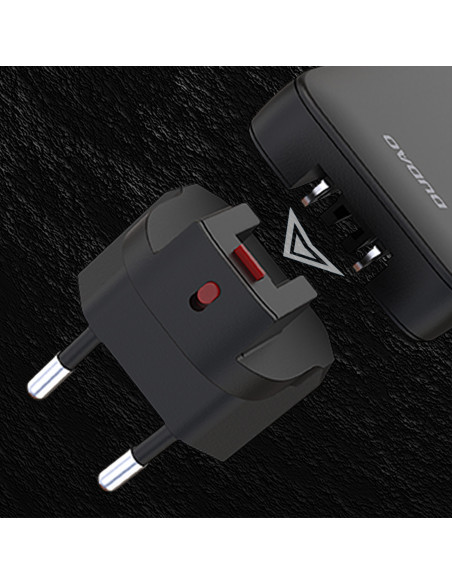 
Itin plonas GaN kelioninis sieninis įkroviklis 65 W USB-A USB-C PD ES/ JAV – juodas
