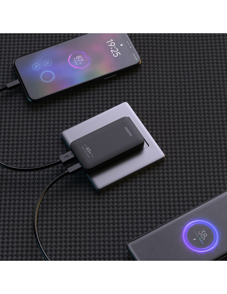 
Itin plonas GaN kelioninis sieninis įkroviklis 65 W USB-A USB-C PD ES/ JAV – juodas
