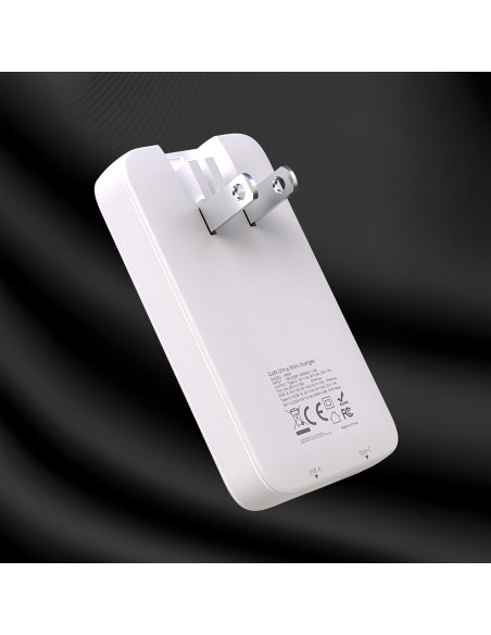 
Itin plonas GaN kelioninis sieninis įkroviklis, 65 W, USB-A, USB-C, PD, ES/ JAV – baltas
