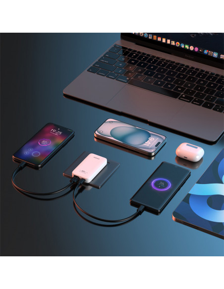 
Itin plonas GaN kelioninis sieninis įkroviklis, 65 W, USB-A, USB-C, PD, ES/ JAV – baltas
