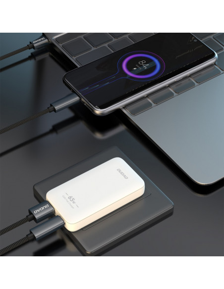 
Itin plonas GaN kelioninis sieninis įkroviklis, 65 W, USB-A, USB-C, PD, ES/ JAV – baltas
