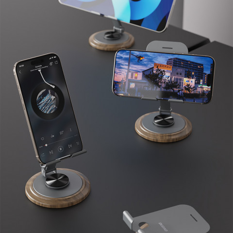 
360 laipsnių metalinis telefono stovas – pilkas
