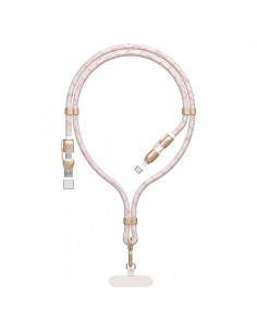 
4in1 kabelis-virvelė USB-A / USB-C / iPhone Lightning PD QC 65W 1.5m - rožinis
