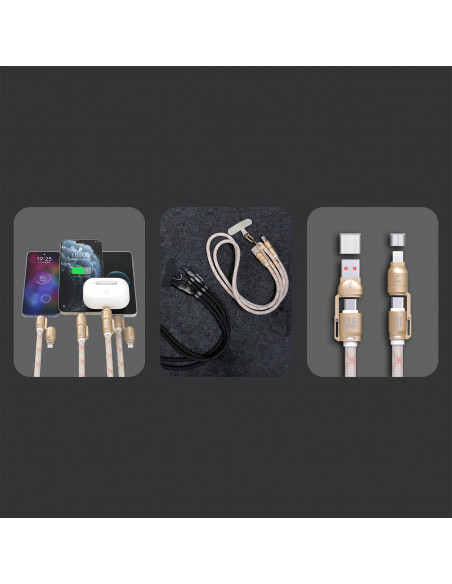 
4in1 kabelis-virvelė USB-A / USB-C / iPhone Lightning PD QC 65W 1.5m - rožinis
