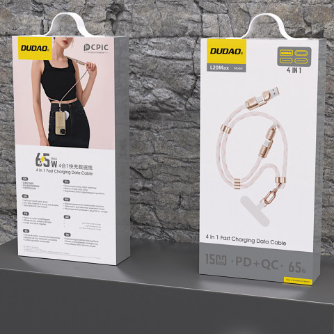 
4in1 kabelis-virvelė USB-A / USB-C / iPhone Lightning PD QC 65W 1.5m - rožinis
