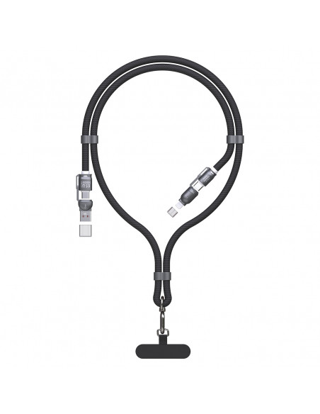 
4in1 kabelis-virvelė USB-A / USB-C / iPhone Lightning PD QC 65W 1.5m - juodas
