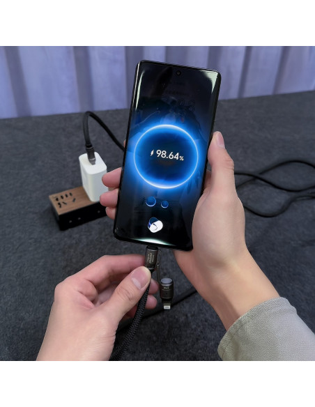 
4in1 kabelis-virvelė USB-A / USB-C / iPhone Lightning PD QC 65W 1.5m - juodas
