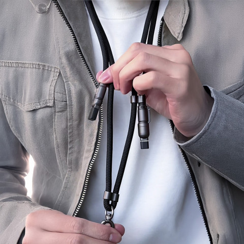 
4in1 kabelis-virvelė USB-A / USB-C / iPhone Lightning PD QC 65W 1.5m - juodas
